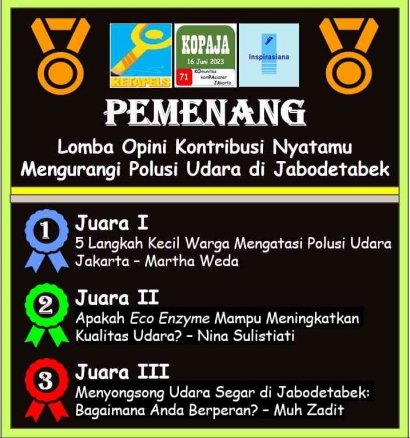 Pemenang Lomba Opini Kontribusi Nyatamu Mengurangi Polusi Udara di Jabodetabek